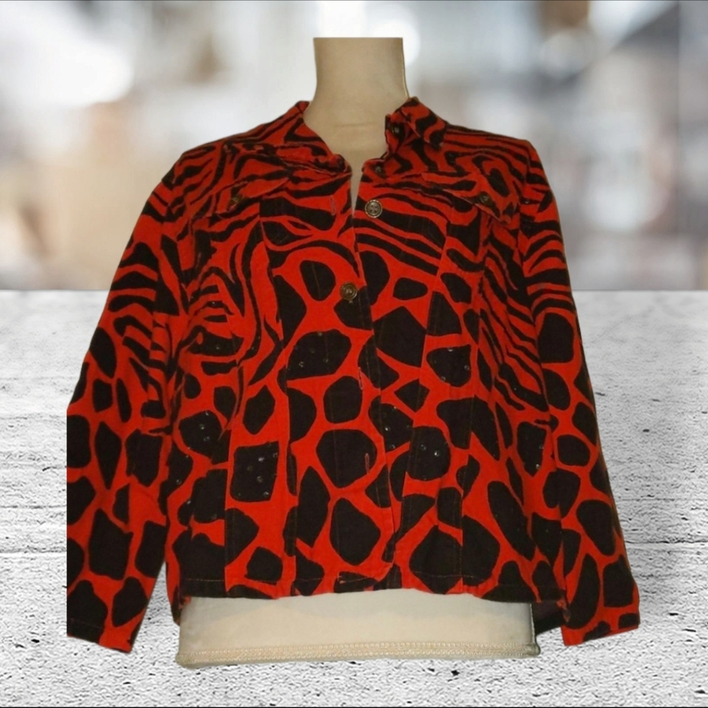 Candy contour red and black denim jacket size xl